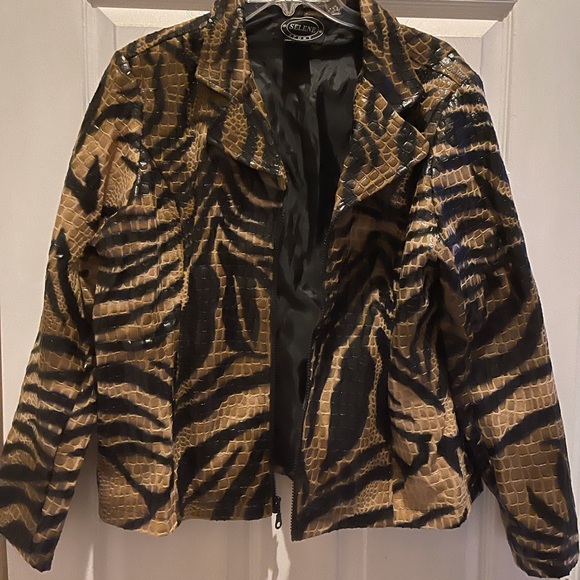 Selene Sport Tiger Stripe Print Blazer Faux Snakeskin Texture Jacket Lined Sz 12 - Picture 1 of 2